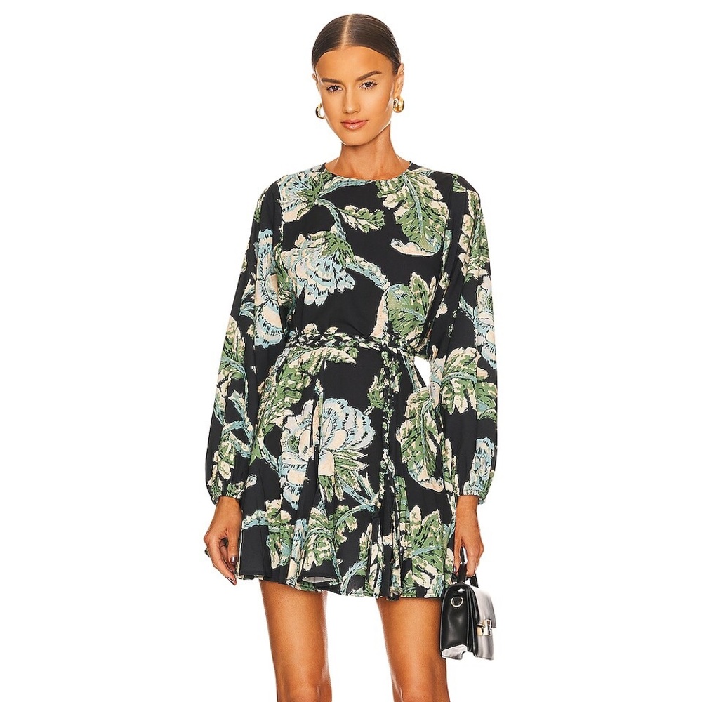 NWT RHODE Ella Mini Dress in Camellia Vine Black, Medium